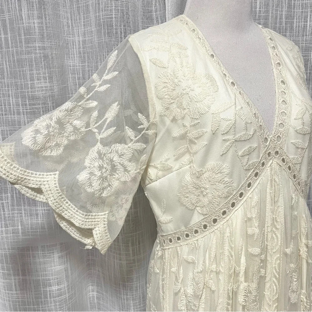 PinkBlush Cream Lace Mesh Overlay Maternity Maxi Dress Women's XL - Picture 5 of 16